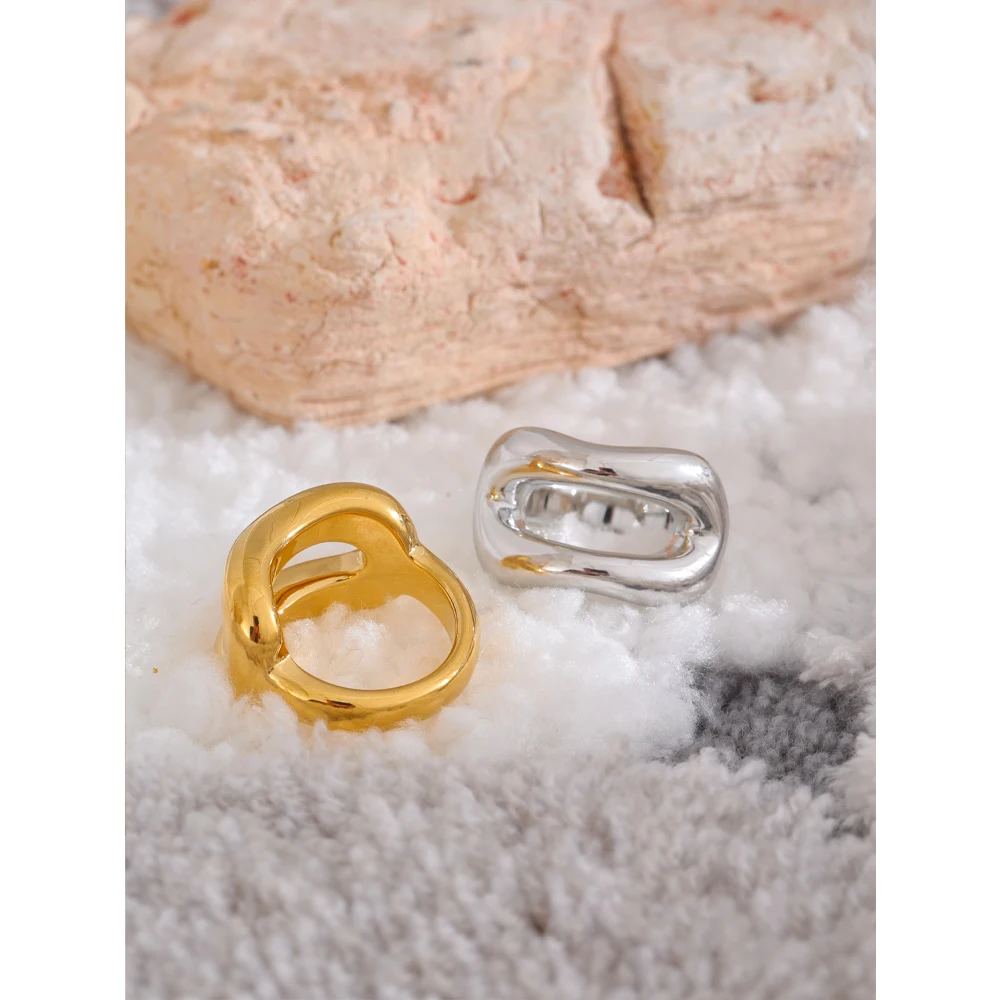 Yhpup High Quality Stainless Steel Metal Geometric Hollow Fashion Ring Rust Proof Distinctive Unique Trendy Simple Jewelry New 6