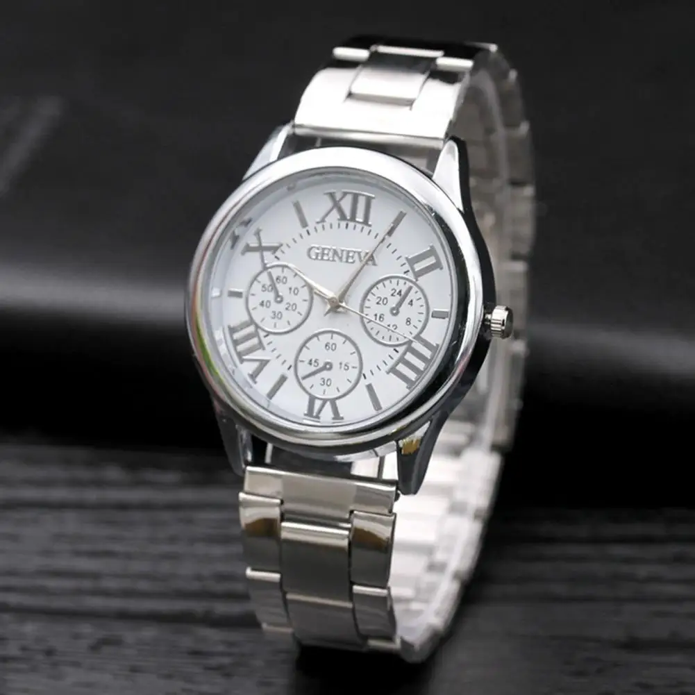 

Ladies Quartz Watch Round Dial Three Small Dials No Delay Anti-rust Alloy Strap Time-checking High Accuracy Business Wristwatch