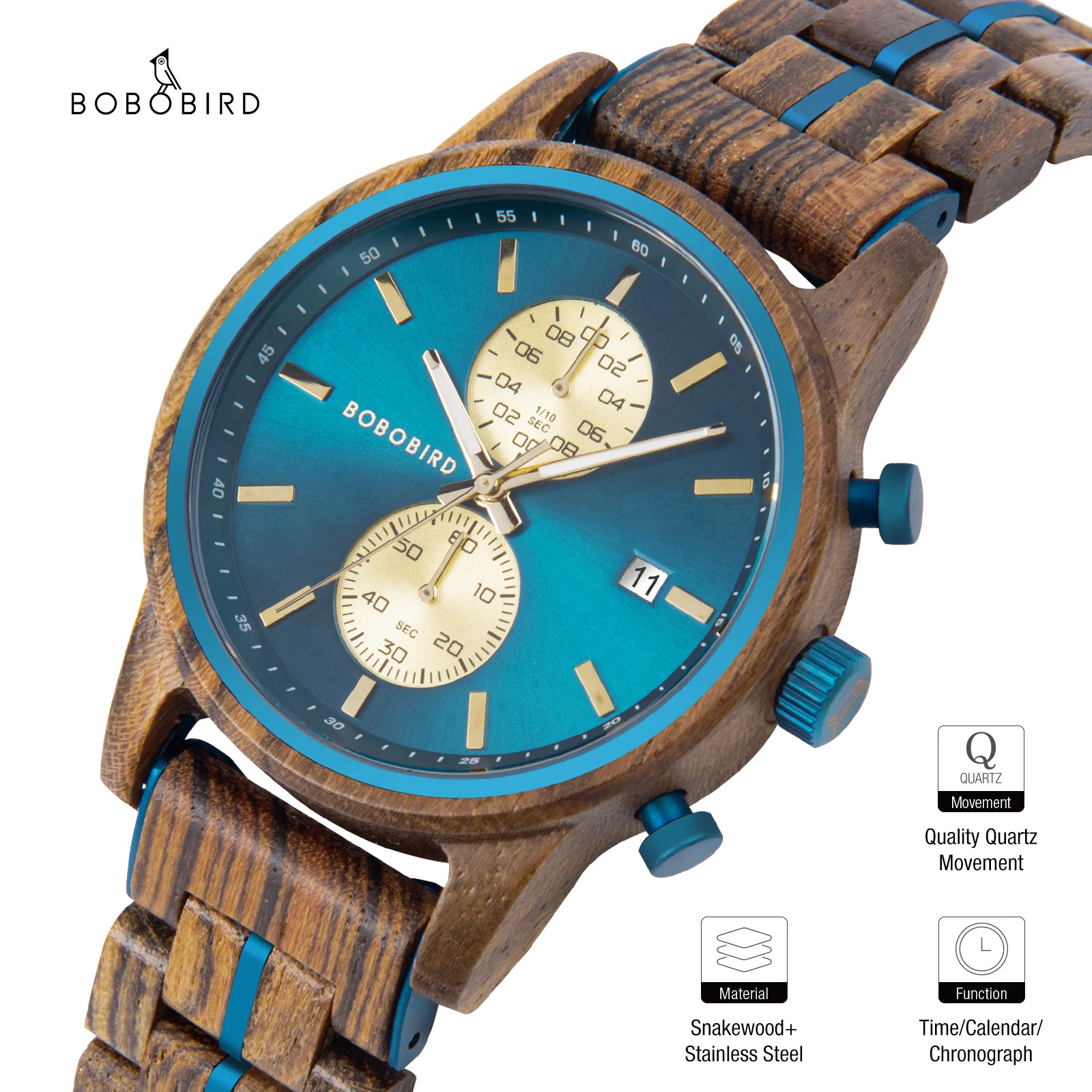 BOBO BIRD 2022 New Wooden Watch for Men Luxury Sports High Quality Quartz Movement Chronograph Waterproof Watches reloj hombre