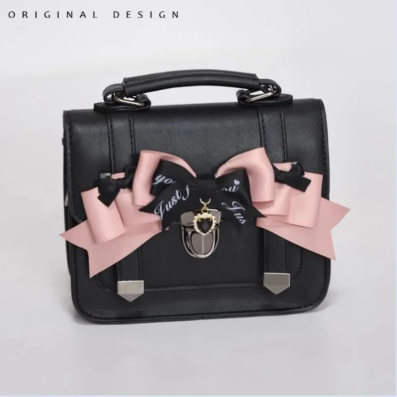 JIAERDI Japanese bow black messenger bag women JK uniform handle square crossbody bags ladies vintage lolita shoulder bags