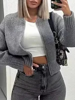 Lightweight & Warm Women's Casual Crew Neck Cardigan  Solid Color Fall Winter Fashion Chic Open Front Design with Chain Detai