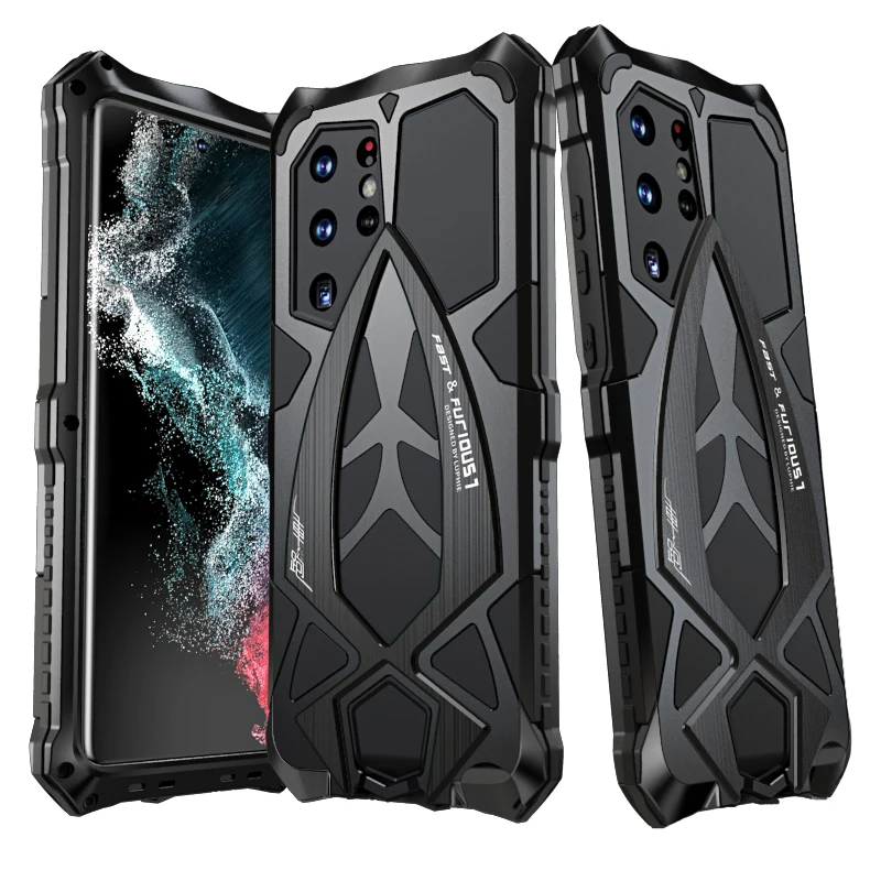 Luphie Rosdster Metal Armor Case for Galaxy S24 Ultra S23U S22U S21 Plus A72 A52 Military Grade Drop Protection Defender Cover