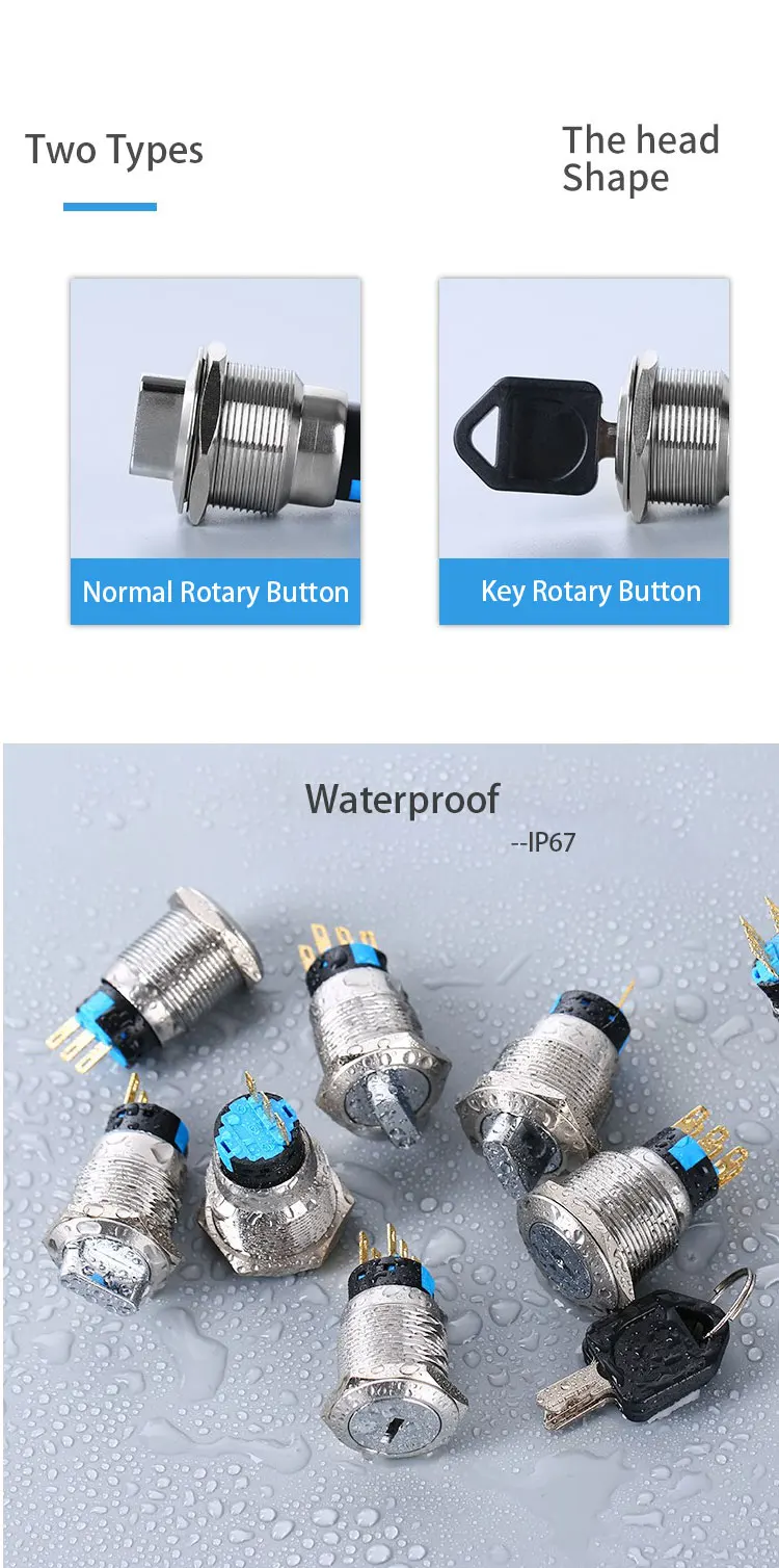 Description Picture 4 of item16/19/22mm metal rotary push button  2/3 position latching knob Switch Press Button rotary Rotate button LED light rotation IP65
