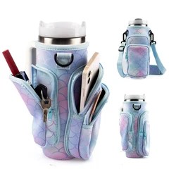 Neoprene Cross - Body Water Bottle Bag with Phone Holder and Adjustable Shoulder Strap (40oz Mermaid)