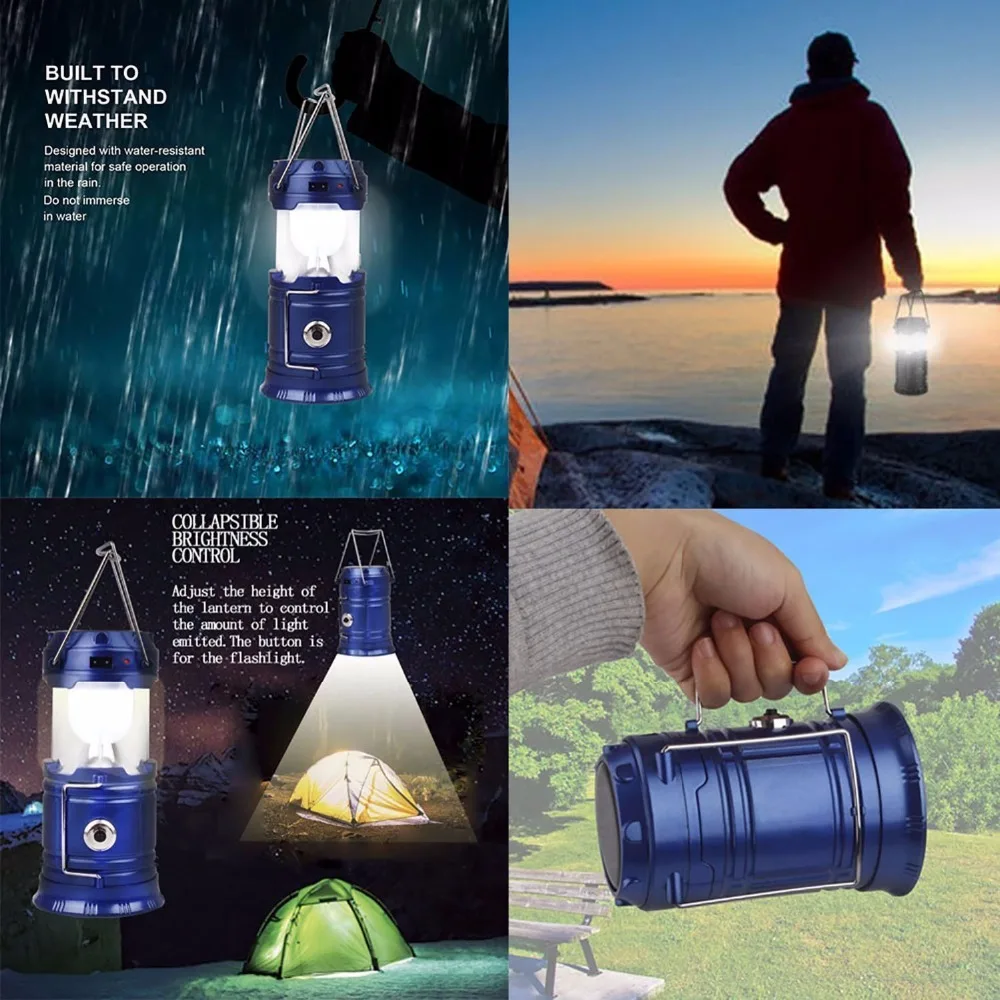 Solar Camping Lantern, 2-in-1 Rechargeable Handheld Flashlights,  Collapsible LED Lantern Camping Gear Equipment for Outdoor Hiking, Camping  Supplies