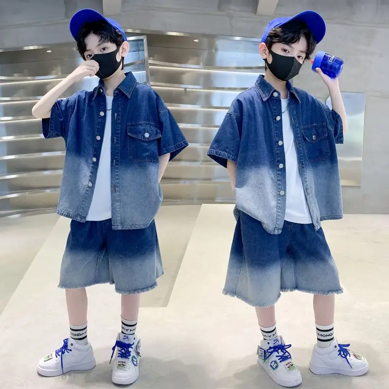 

2023 Spring summer Children Clothes Boys Suit Denim Tops + Jeans Pants 2Pcs/Set Infant Casual Outfits Kids outfit 5-14years