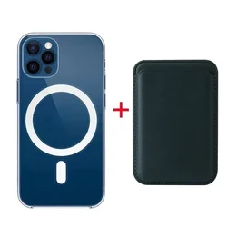 2 - in - 1 Magnetic Leather Wallet & Card Holder with Shockproof Case - iPhone 14 or 13 (Case Dark Green Bag)