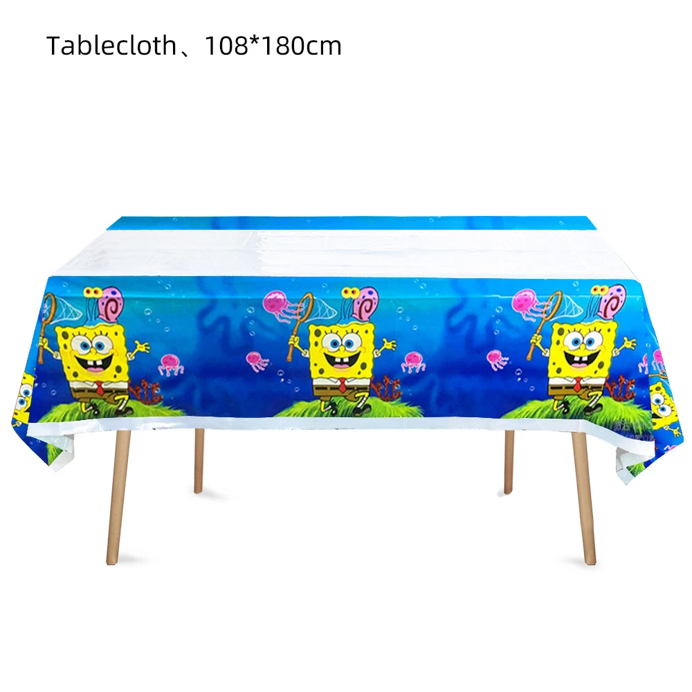 Cartoon Sponge-Bob zaopatrzenie firm zestaw stołowy dekoracje urodzinowe puchar płyta balon obrus Kid Faovr Party Baby Shower