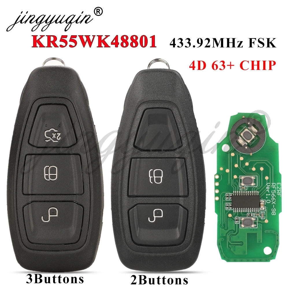 Llave remota de coche jingyuqin para Ford Focus Fiesta C-Max Mondeo Ecosport Galaxy Kuga Smart Keyless 2/3 botones 4D63 433MHz KR55WK48801