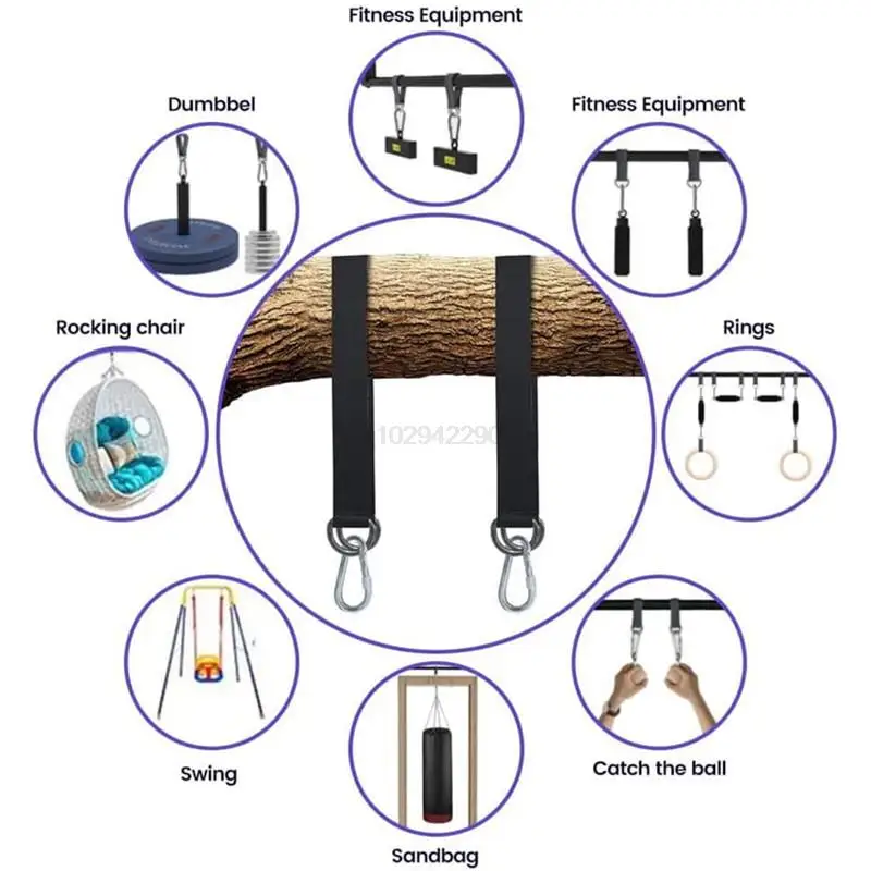 2Pcs Tree Swing Straps Hanging Kit with 2 Carabiners Single Bar Extension Belt Belt for Hammocks Sandbags Horizontal Bar Chair 5