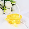 Imitation Rattan Round Small Flower Basket Pink/Purple/Orange/Blue/Yellow Decorative Woven Hand-held Flower Basket with handle 4