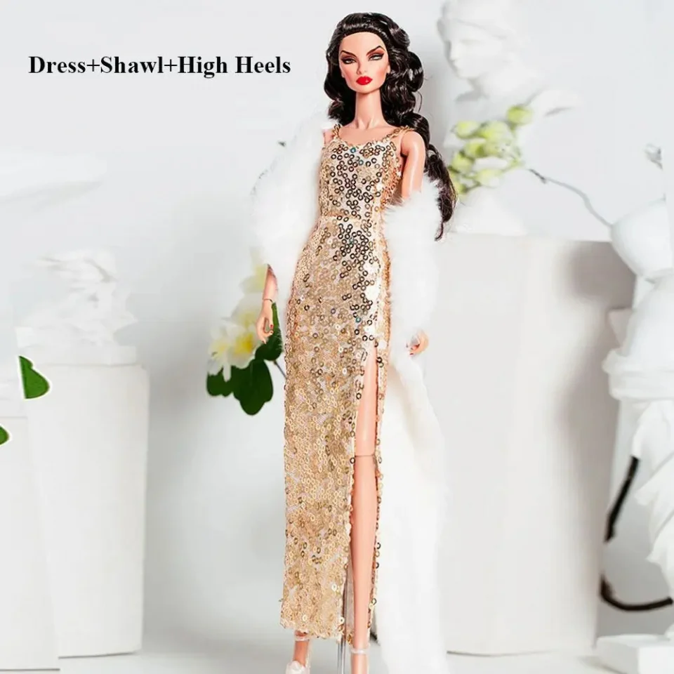 Neue Europäische Spitze Goldene Kleid Set DIY Mode Hochzeit Kleider 6 Stile Puppe Kleidung Zubehör für 30 cm BJD Puppe – Detail 9
