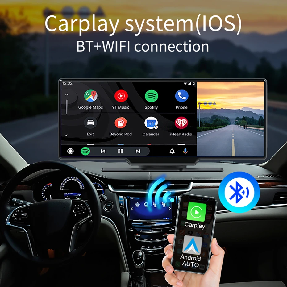 Автомобильный видеорегистратор, 10 дюймов, 4G LTE, Android 10,0, две камеры  1080P, GPS-навигация, пульт дистанционного управления для Carplay и ...