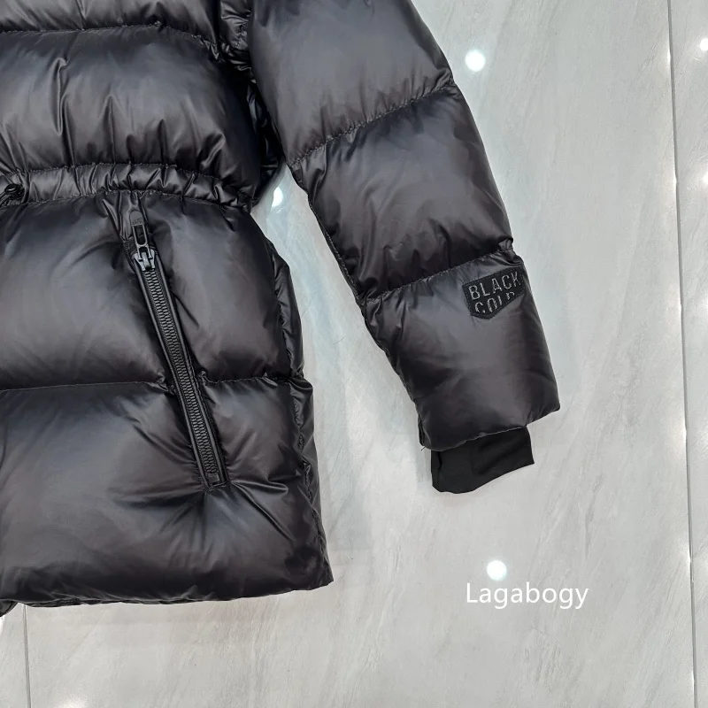 2025 Black Color Mid-Long Puffer Jacket Winter Women 90% White Duck Down Coat Female Waterproof Thick Warm Hooded Parka
