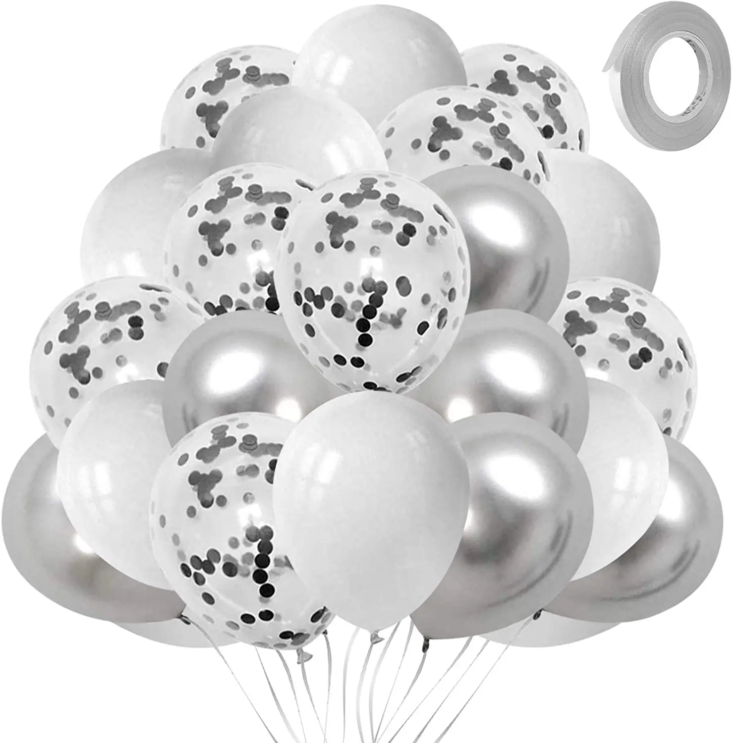 

Silver White Confetti Balloons 62 Pcs 12 inch Latex Metallic Chrome Pearl Balloons for Wedding Bridal Birthday Baby Shower