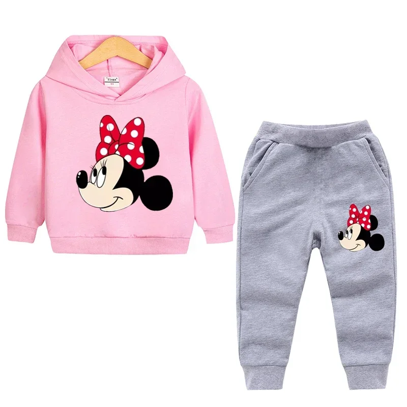 thumbnail image 1 of Conjunto de 2 piezas de ropa de Disney para niñas, primavera y otoño, con estampado de Minnie, sudaderas con capucha y pantalones deportivos para niñas pequeñas, 1 of 5