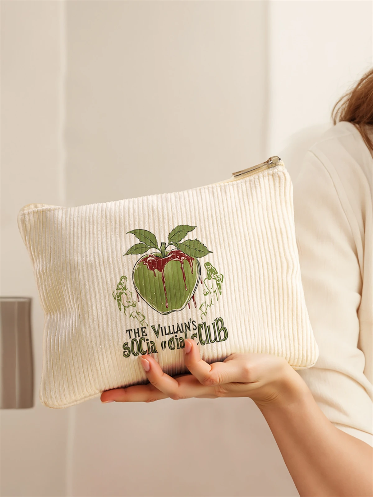 Women's Corduroy Travel Cosmetic Bag Portable Large Capacity Makeup Storage Organizer Zipper Clutch Purse Make up Bag