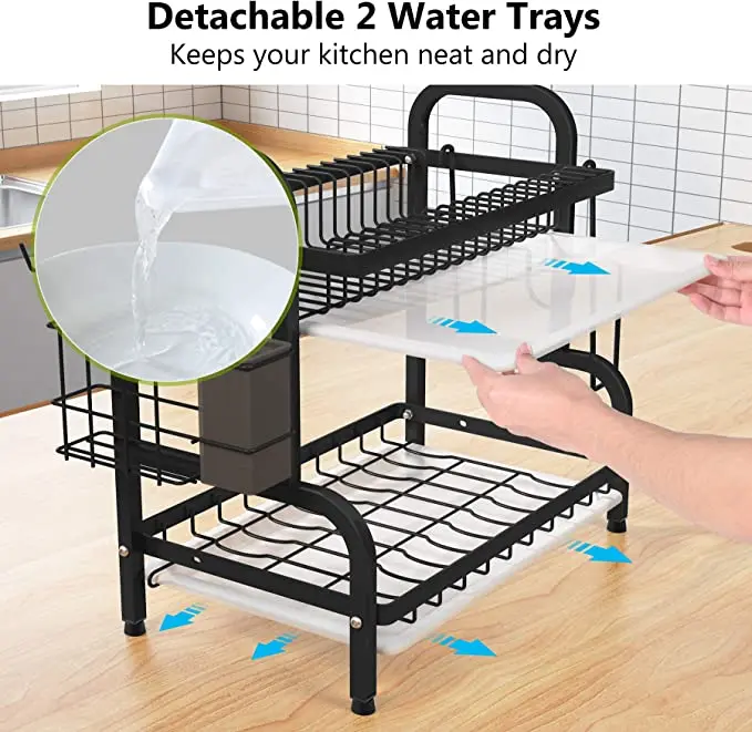 Dish drying rack 2-Tier Compact Kitchen Dish Rack Drainboard Set with Utensil Holder