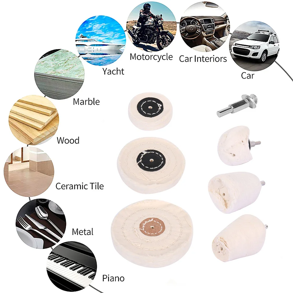 EsportsMJJ 6Pcs Lucidatura Rotella Pulitura Pad Mop Wheel Kit Panno Cotone Lucidatura Ruota