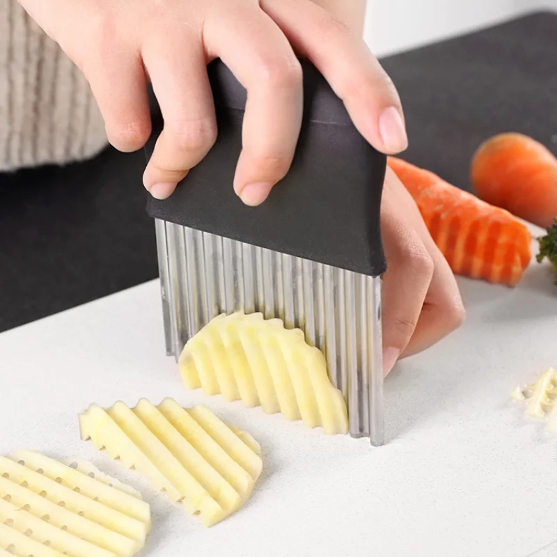 

Stainless Steel Potato Chip Slicer Dough Vegetable Fruit Crinkle Wavy Kitchen Knife Cutter Chopper French Fry Maker Tools Gadget