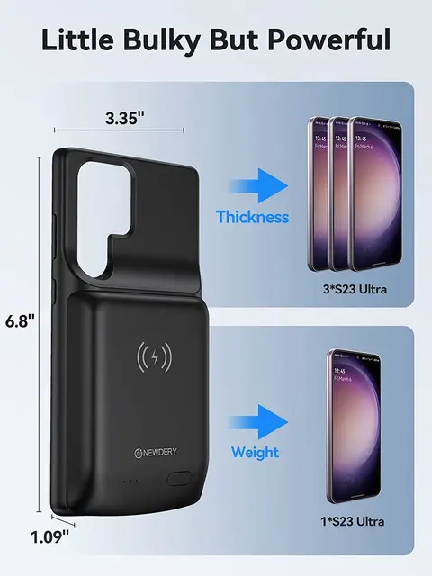 NEWDERY Funda para batería Galaxy S23 Ultra de 10000 mAh, carga inalámbrica  Qi, carga rápida, sincronización de datos, potente funda de cargador