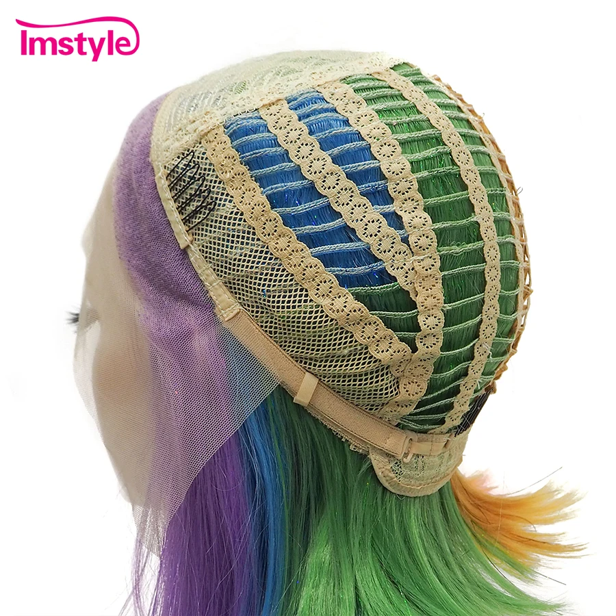 Imstyle Short Bob Wig Colorful Synthetic Lace Front Wig Tinsel Mixed Purple For Women Cosplay Party Heat Resistant Fiber