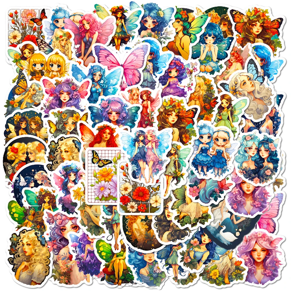 10/50pcs Cute Butterfly Fairy Cartoon Stickers Pack for Kids Scrapbooking Diary Helmet Skateboard Wall Decoration Sticker Decals journamm 20pcs pack twinkle butterfly stickers gold foil diy scrapbooking collage stationery decor diary aesthetics pet stickers