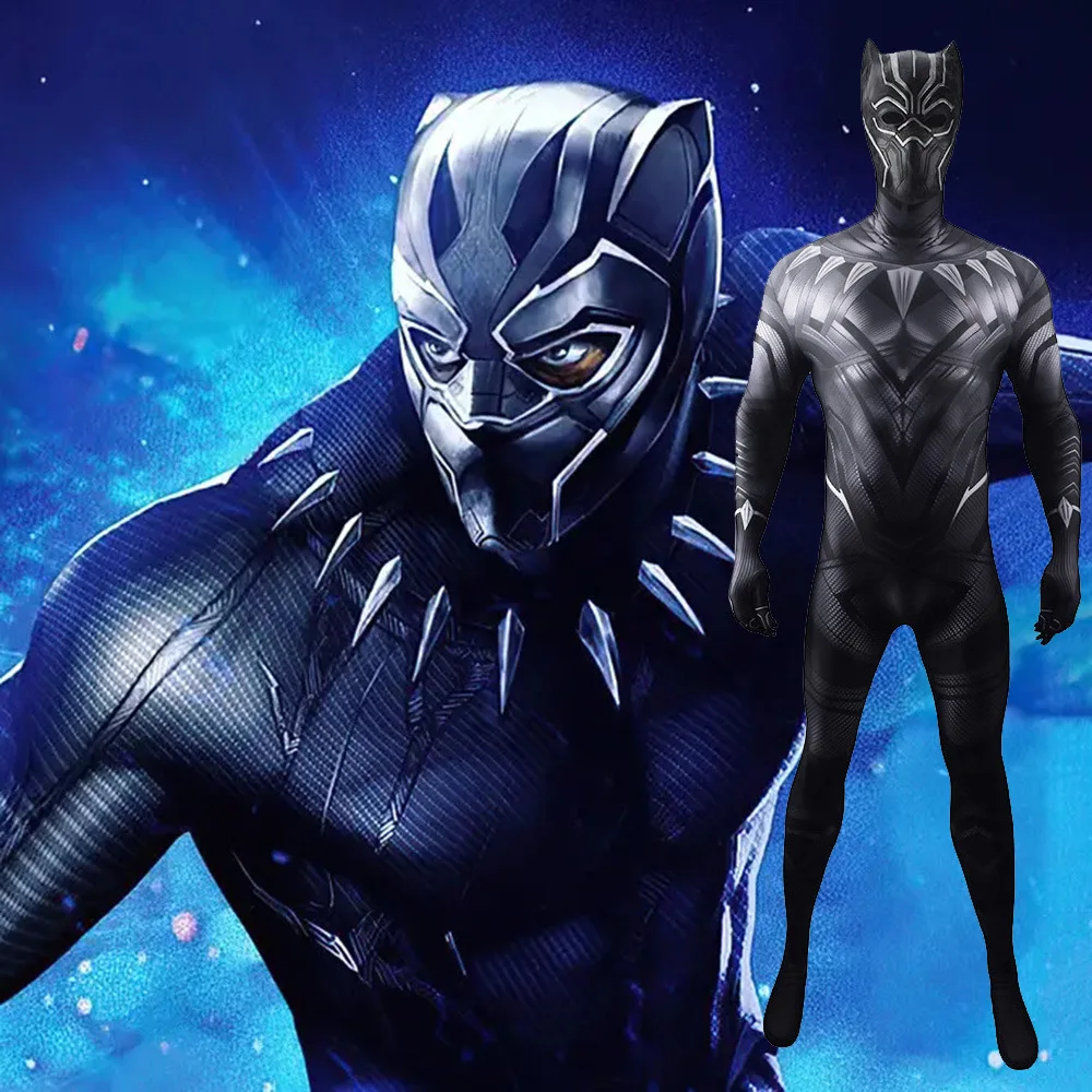 

SuperHero Black Panther Costume Cosplay Spandex Zentai Jumpsuit Bodysuit Disfraces De Black Panther Halloween Costume Adult Kids