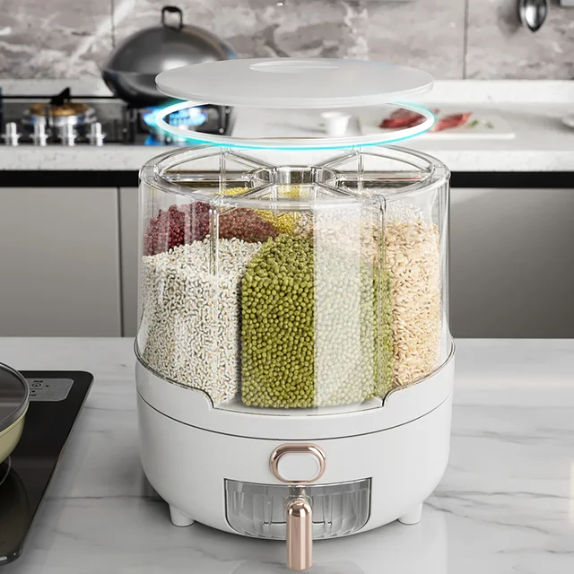 6 Kg Rizs Vödör Gabona Tároló Doboz 360 ° Rotary Háztartás Lezárt Rovarok És Nedvességálló