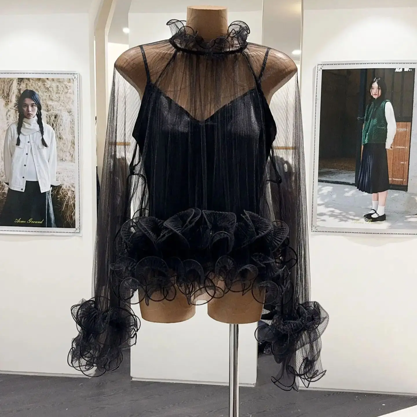 2026 New Style Sexy Ruffled Mesh Fashion Top,Thin and High-Quality t-shirt