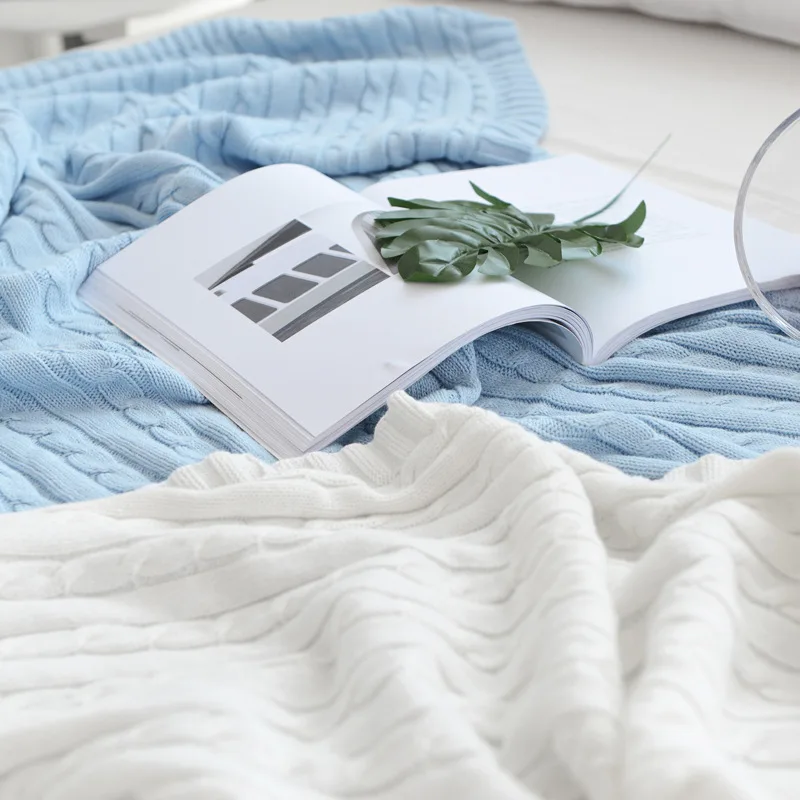 

Cotton Knitted Blanket Solid Color Sofa Blanket Cover Nordic Home Decor Throw Blanket For Bed Portable Breathable Shawl