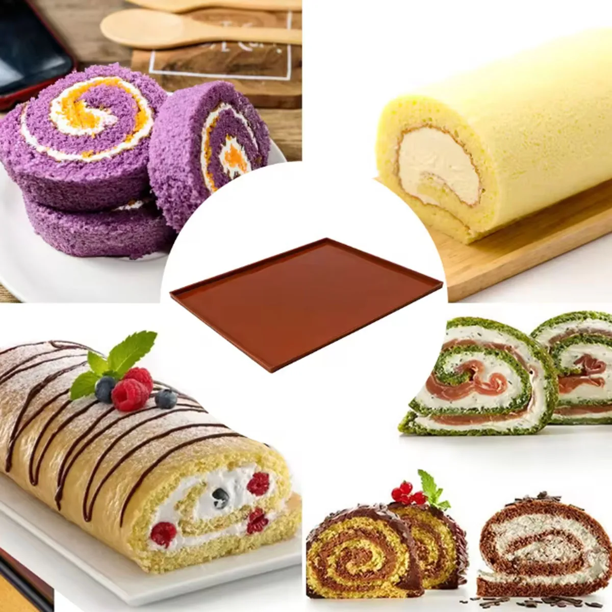 1pc-Multifunctional Silicone Cake Roll Mat Bakeware Tray Pan Painted Pad Pastry Swiss Roll Baking Mold Tool for Kitchen