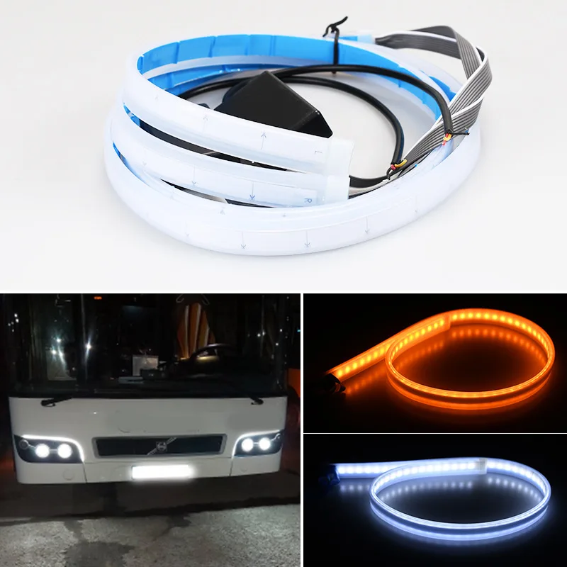 

24V waterproof turn signal strip led car daily running light ultra-thin light guide strip two-color yellow & white turn car lamp