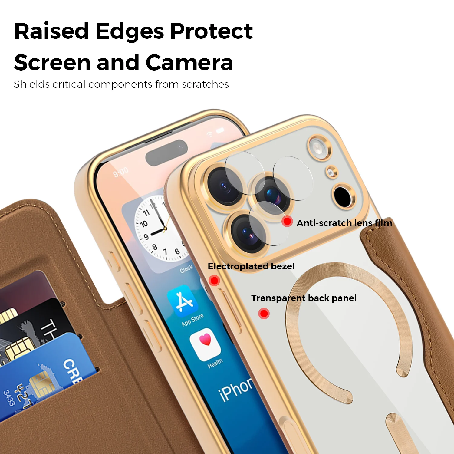 Leather Flip Case with Electroplated Finish and Magnetic Wireless Charging Capability