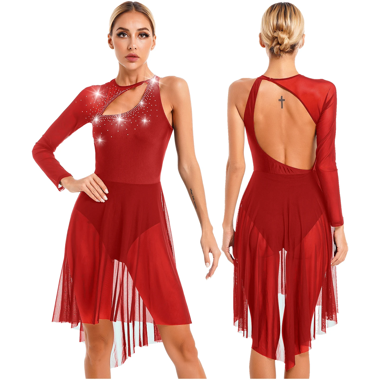 thumbnail image 1 of Vestido de baile de jazz para mujer, traje de patinaje artístico, traje de actuación de baile latino de tango lírico, vestido de salón moderno de manga larga, 1 of 5