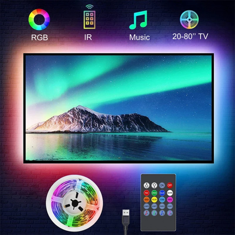 LED Strip Light USB LED Strip 5050 RGB TV Backlights Diode Tape with Remote Control for Room Decor Bar Restaurant Ambient Lights