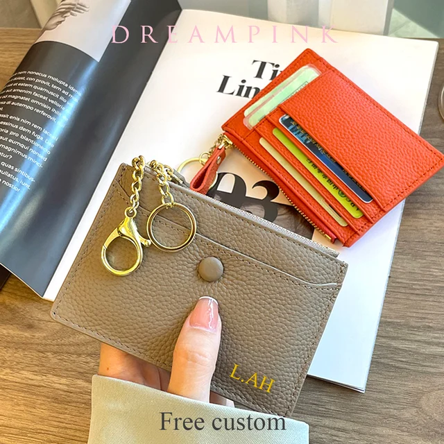 Custom Initials Women Wallet Personalize Name Gift Genuine Leather Short Keychain Coin Purse Lady Credit Card Holder Money Bag 1
