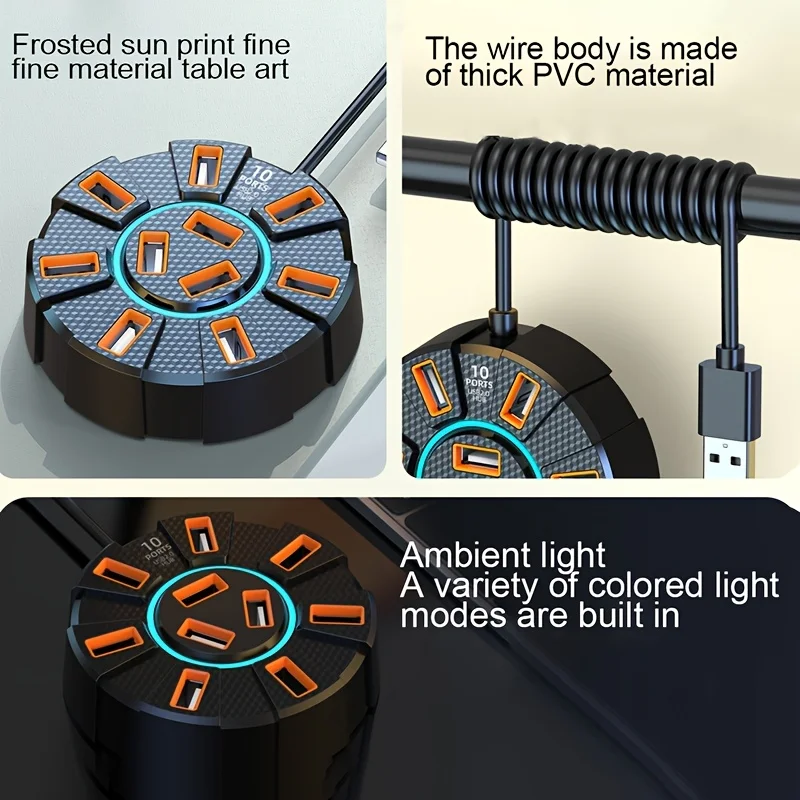High-Speed Multi-Port USB Hub with LED and Power Adapter