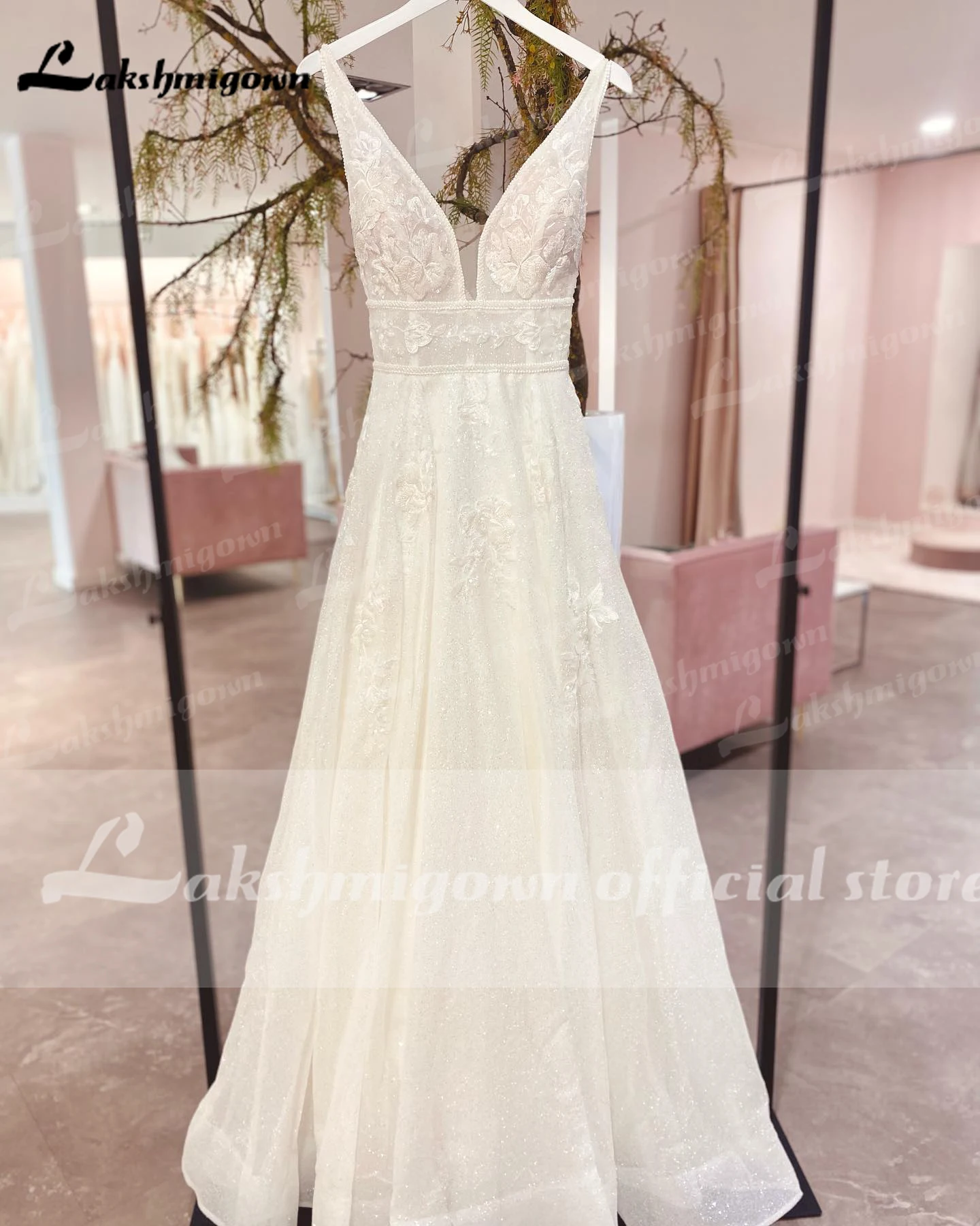 Lakshmigown Glitter Shiny Wedding Dress Customized V Neckline  Low V Back Vestidos De Noiva Bridal Gowns vestido de casamento 3