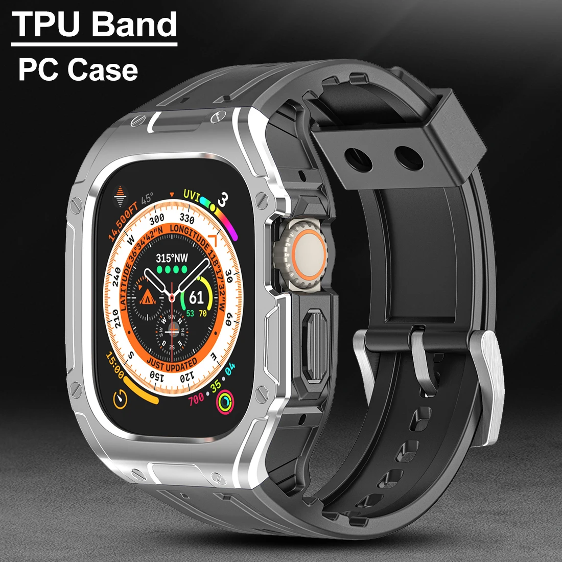 

Силиконовый ремешок для часов + зеркальный ремешок для часов Apple Watch Band Ultra 49 мм, спортивный браслет с защитным чехлом, зеркальный бампер для iWatch 8 Ultra Series