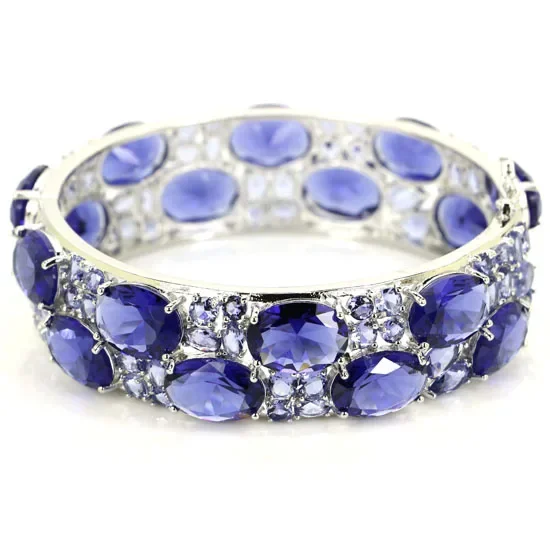 925 SOLID STERLING SILVER Customized BRACELET Big Heavy Purple Spinel Kunzite Golden Citrine Green Amethyst Woman's Gift 7.5inch