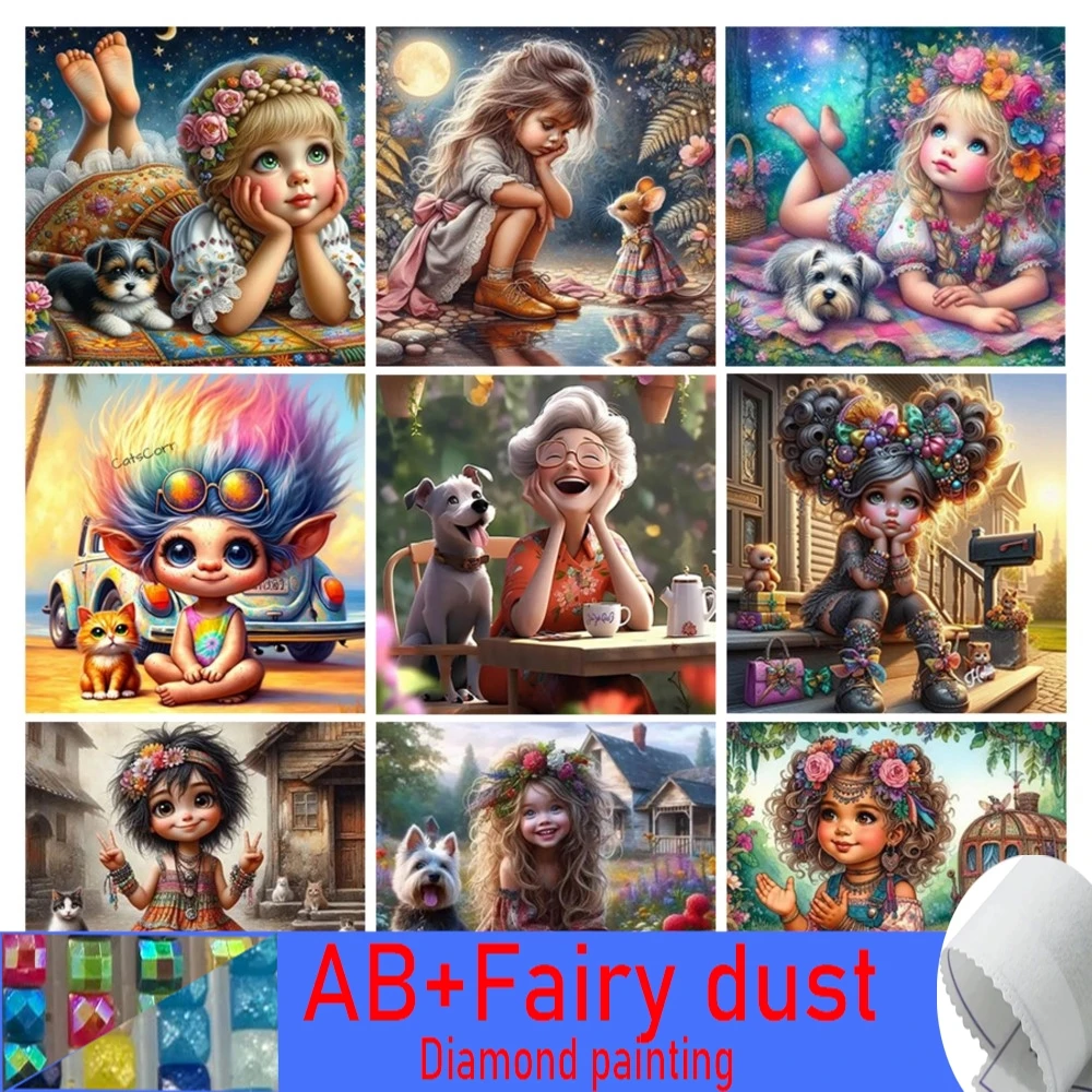 Diamond painting diamond painting accessories 120 colors AB fairy dust diamond painting new collection little girls and animals diy art pet dog mosaic embroidery picture