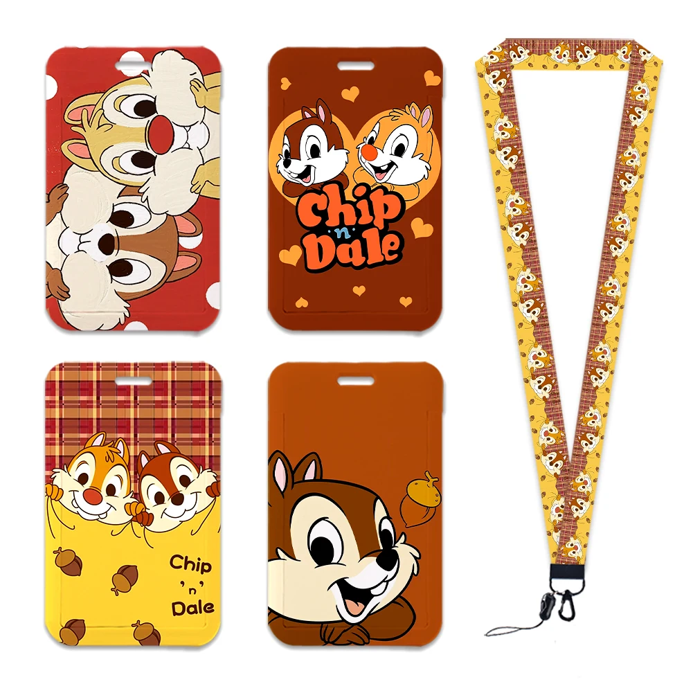Disney Chip Dale Lanyards Keychain Cute Badge Holder ID Credit Card Hang Rope Bank Credit Card Holder Keys Accessories Gifts key holder card case holder