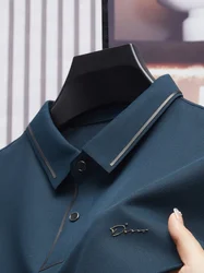 Men's Luxury Seamless Polo Shirt - Premium Cool Fabric Business Casual Golf Top - 3XL -fits 75 - 80kg (Navy Blue)