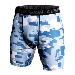 Men's 3D Print Camouflage Compression Sport Shorts - XXL(80-90kg) (Block Gray)