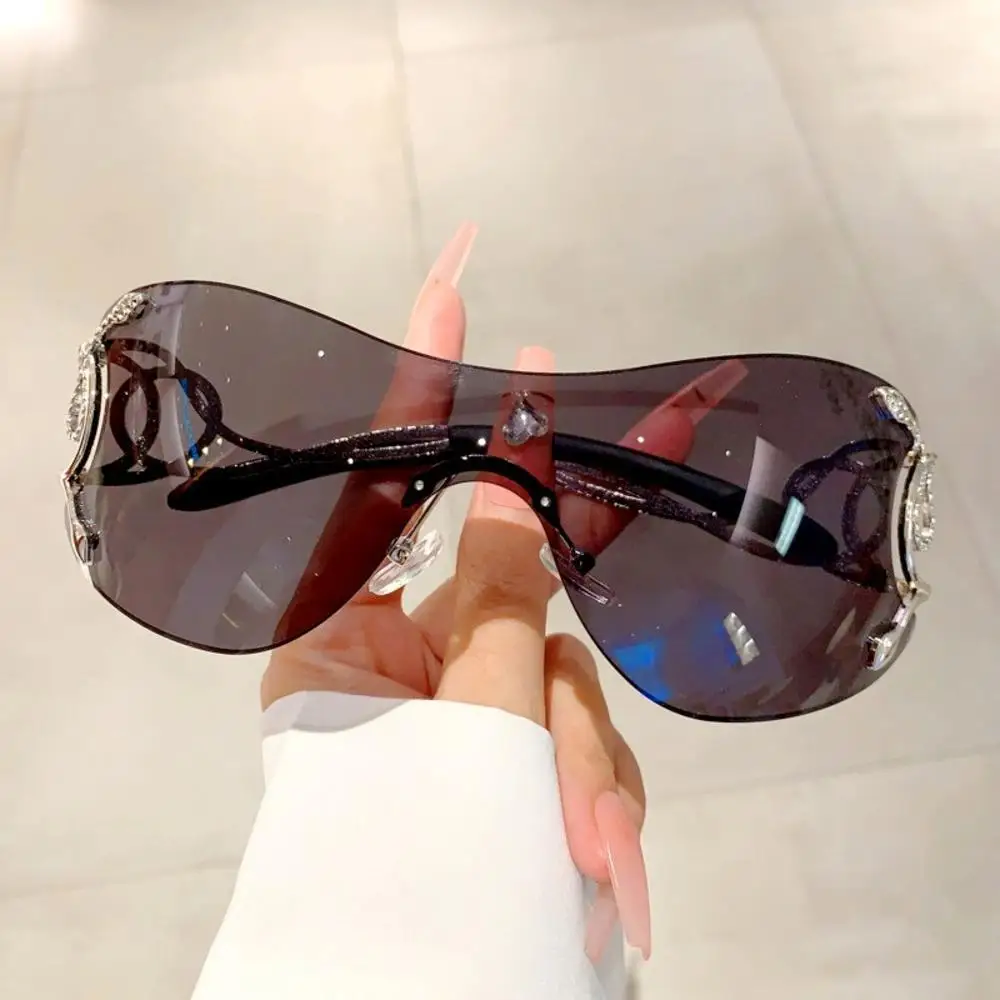 Y2K Rimless Sunglasses Women Men Oversized Trendy Wrap Around Sunglasses Punk One Piece Goggles Sports Sun Glass Shades Eyewear