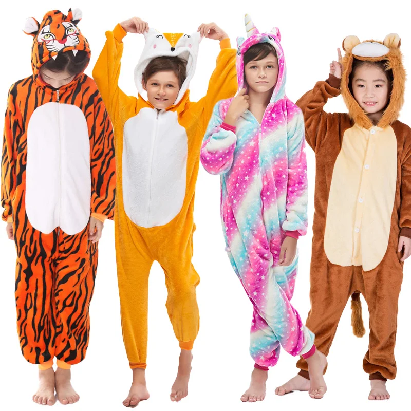 Fluffy Pajamas Kigurumi Jumpsuit Homewear Halloween Cosplay Costumes Long Sleeve Nightgown Onesies Flannel Anime Cartoon Animal
