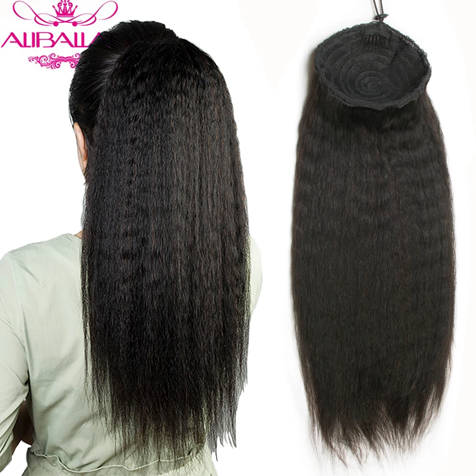 Aliballad Brasilianische Afro Verworrene Gerade Kordelzug Pferdeschwanz Menschliches Haar Extensions Remy Pony Schwanz Mit Clip In Für Frauen