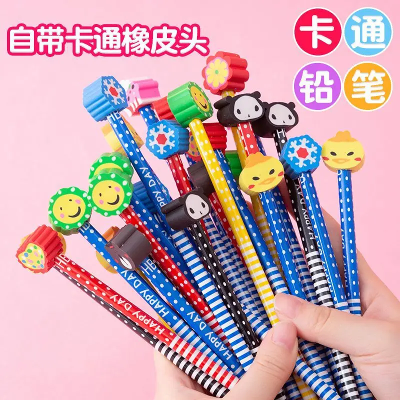 Cute with rubber cartoon pencils Kindergarten Prize gift Paintbrush Creative stationery for students drawing sketch pencils 6