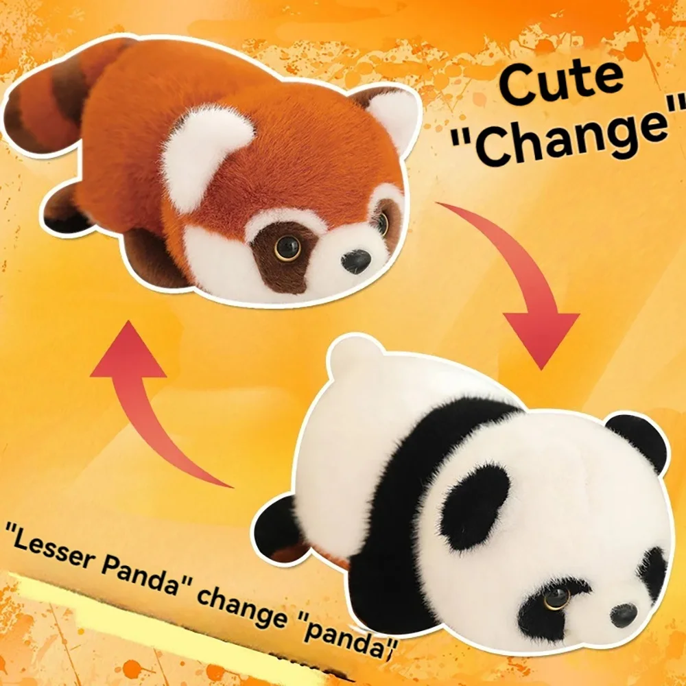 Double-Sided Flip Panda Toy Red Panda Transform Plush Doll 2-in-1 Raccoon Flip Change Transform Panda Soft Pillow Children Gifts 3